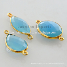 Venta al por mayor Oro Vermeil Blue Chalcedony Gemstone Bezel Configuración Conectores Joyería Proveedores